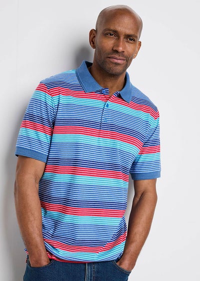 Cotton Traders Blue Marl Help For Heroes Short Sleeve Stripe Polo Shirt