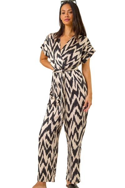 Dusk Black Zig Zag Wrap Front Jumpsuit