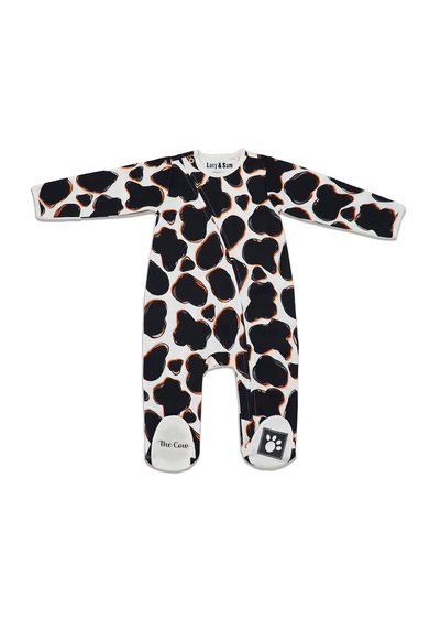 Lucy & Sam Black Cow Zip Babygrow (0 to 24 Months)