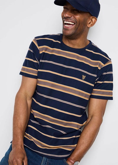 Cotton Traders Navy Guinness Short Sleeve Textured Stripe T-Shirt