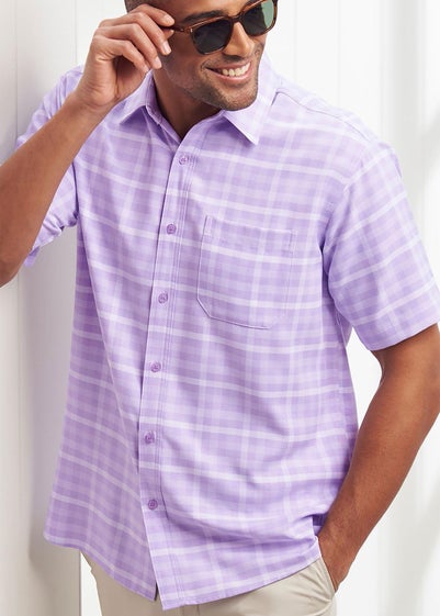 Cotton Traders Pastel Lilac Short Sleeve Classic Soft Touch Patterned Shirt