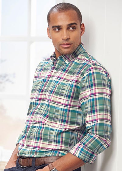 Cotton Traders Soft Green Long Sleeve Easy Iron Check Shirt