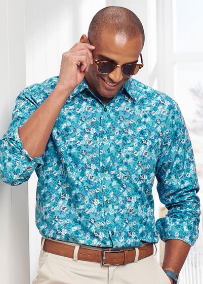 Cotton Traders Light Jade Long Sleeve Classic Soft Touch Print Shirt