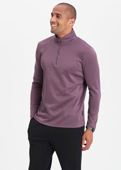 Cotton Traders Washed Plum Breathable Long Sleeve Half Zip Top