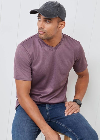 Cotton Traders Washed Plum Breathable Short Sleeve V Neck Top