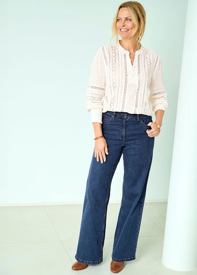 Cotton Traders Stonewash Wide Leg Jeans