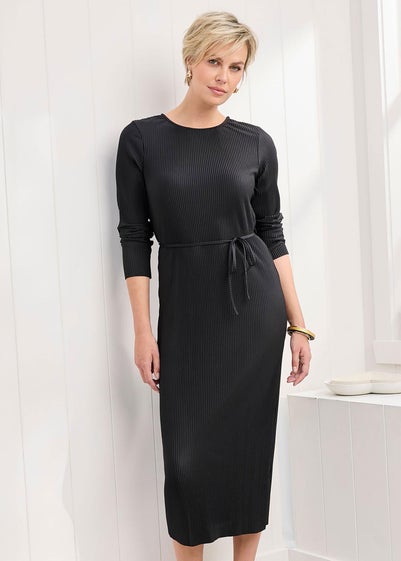 Cotton Traders Black Plisse Jersey Maxi Dress