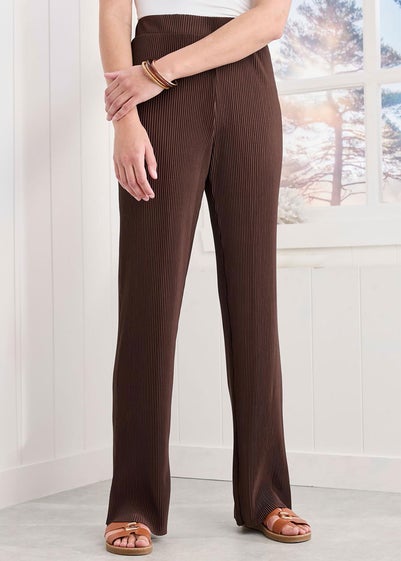 Cotton Traders Chocolate Plisse Jersey Wide Leg Trousers