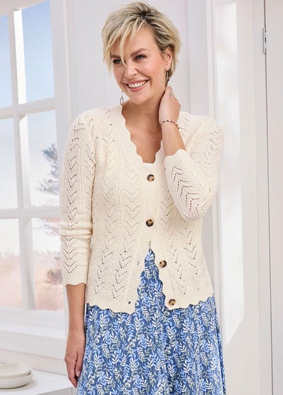 Cotton Traders Ivory Pointelle Cardigan