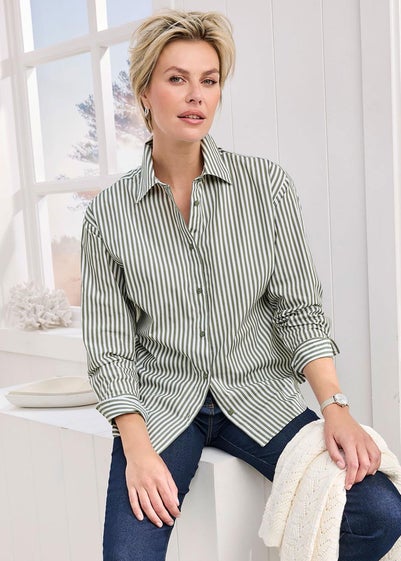 Cotton Traders Pistachio Long Sleeve Printed Cotton Shirt