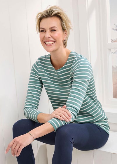 Cotton Traders Washed Jade Stripe Jersey Tunic