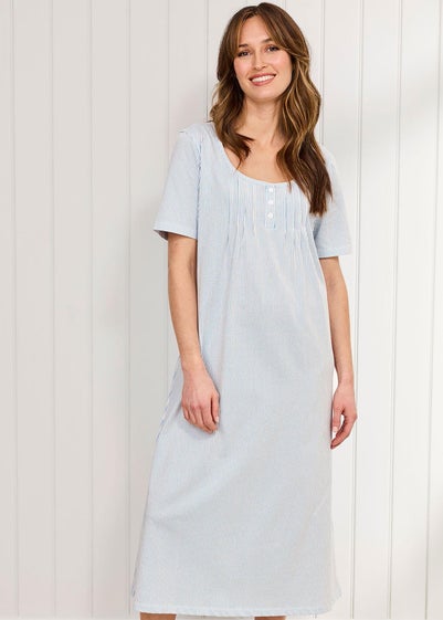 Cotton Traders Pale Blue 2 Pack Short Sleeve Pintuck Nightdress