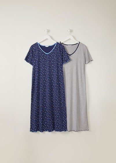 Cotton Traders Navy 2 Pack V-Neck Nightdressess