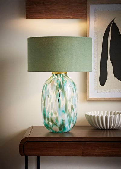 ValueLights Belinda Green Confetti Glass Table Lamp with Shade