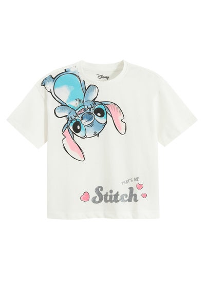 Cool Club White Lilo & Stitch Short Sleeve Glitter Printed T-Shirt (3-7 yrs)