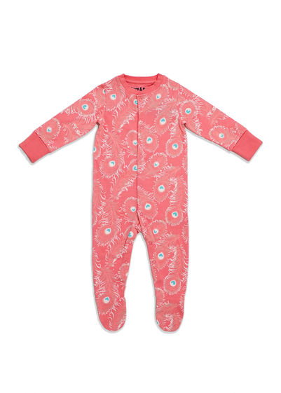 Lucy & Sam Pink Peacock Button Babygrow (0 to 24 Months)