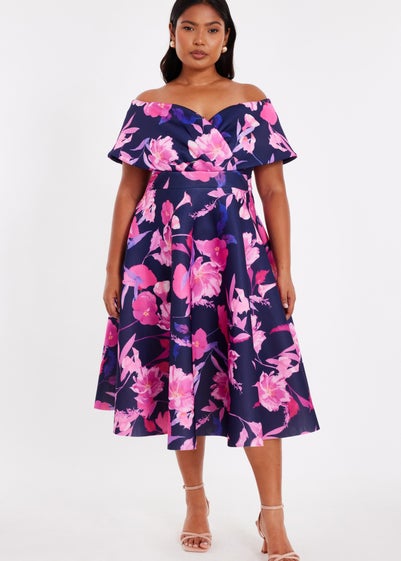 Quiz Navy Curve Floral Skater Dress