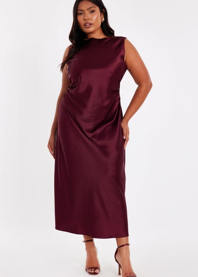 Quiz Red Curve Satin Midaxi Dress