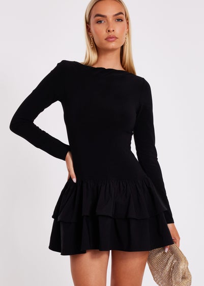 Quiz Black Frill Mini Dress