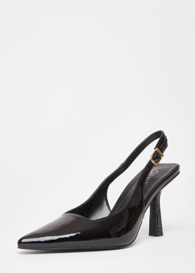 Quiz Black Patent Sling Back Court Heels