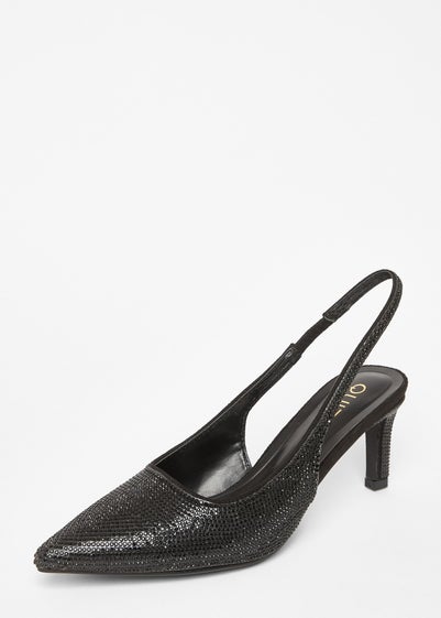 Quiz Black Diamante Sling Back Heels