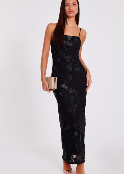 Quiz Black Floral Applique Midaxi Dress