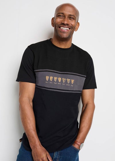 Cotton Traders Black Guinness TM 1/2 Short Sleeve Panelled T-Shirt