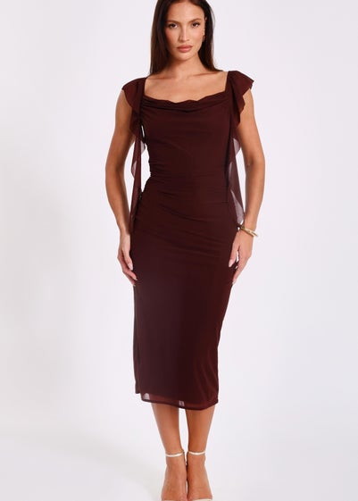 Quiz Brown Frill Midi Dress