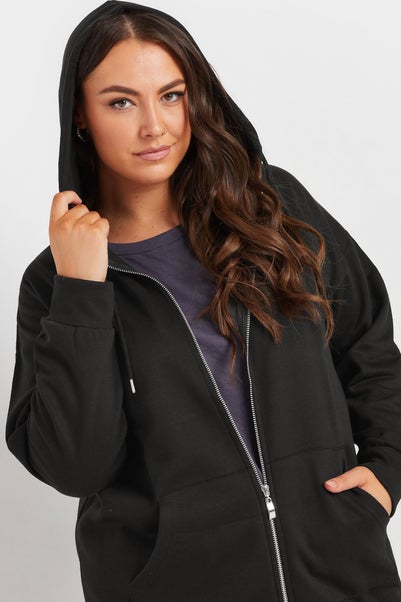 Yours Curve Black Longline Zip Hoodie
