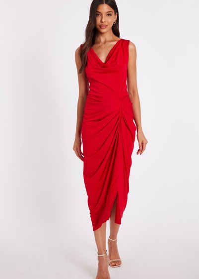 Quiz Red Cowl Neck Midi Dress
