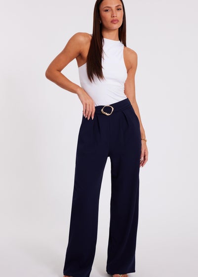 Quiz Navy Buckle Palazzo Trousers