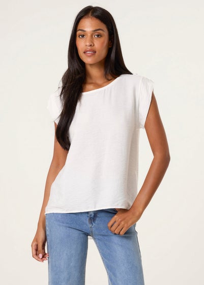 Blue Vanilla White Shoulder Button Detail Top