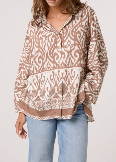 Blue Vanilla Beige Printed Oversized Shirt