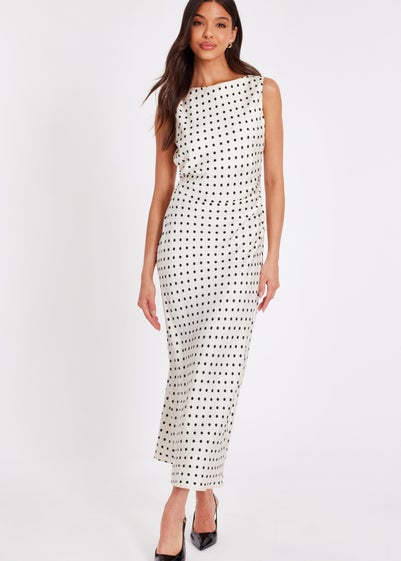 Quiz Cream Satin Polka Dot Midaxi Dress