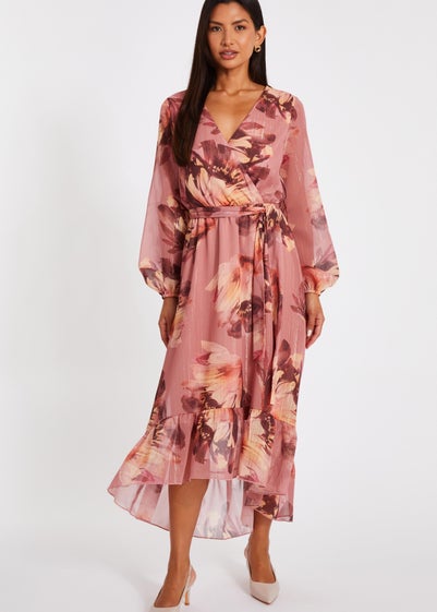 Quiz Lilac Floral Dip Hem Midaxi Dress
