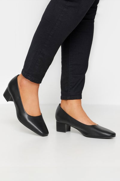Yours Black Faux Leather Block Heel Court Shoes In Extra Wide EEE Fit