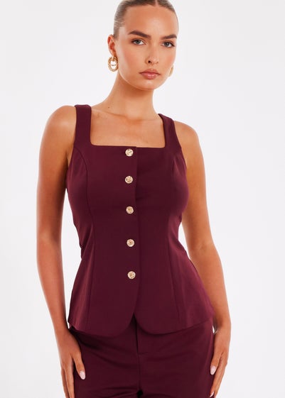 Quiz Burgundy Button Front Waistcoat
