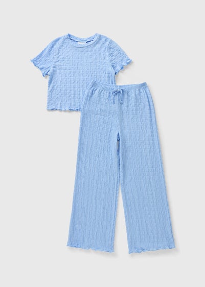 Girls Blue Textured Top & Trouser Set (7-15yrs)