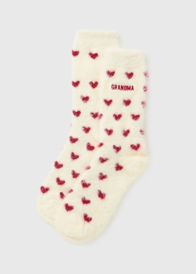 Cream Heart Grandma Cosy Socks