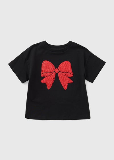 Girls Black Bow Mini Me T-Shirt (1-7yrs)