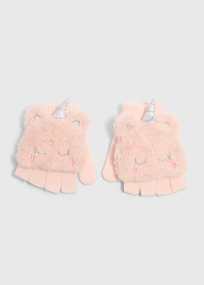 Girls Pink Unicorn Mittens