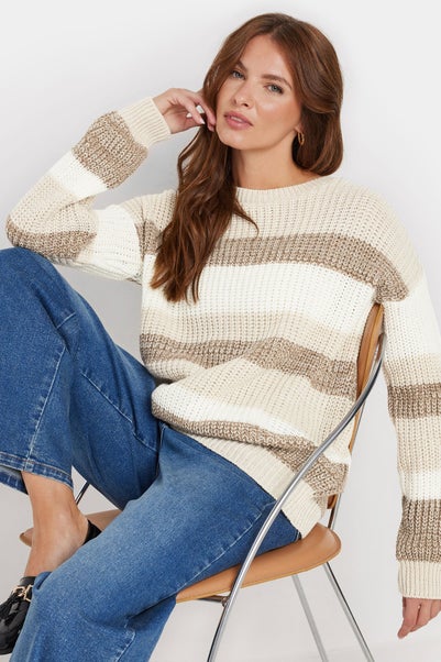 M&Co Neutral Brown Striped Space Dye Jumper