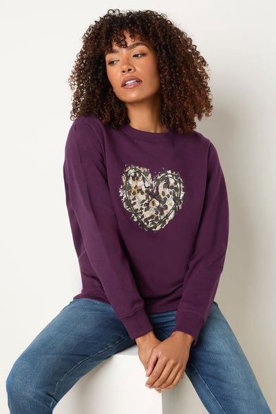 M&Co Berry Purple Animal Print Heart Sweatshirt