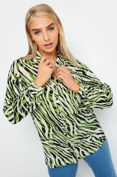 M&Co Green Zebra Print Long Sleeve Shirt