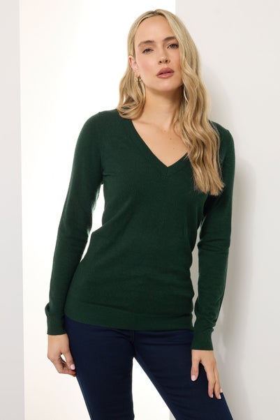 Long Tall Sally Dark Green Knit V-Neck Jumper