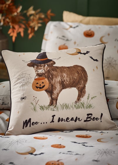Catherine Lansfield Natural Halloween Highland Cow Soft Touch Cushion