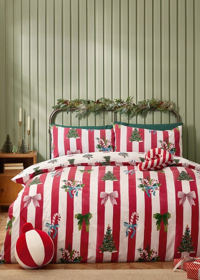 Catherine Lansfield Red Christmas Stripe Reversible Duvet Cover Set