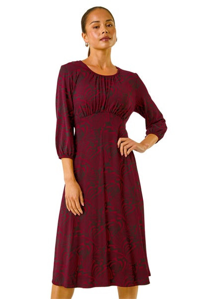 Roman Wine Petite Abstract Swirl Midi Dress