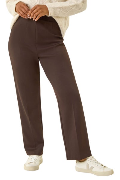 Roman Chocolate Petite Straight Leg Ponte Stretch Trouser
