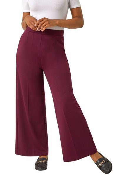Roman Wine Petite Wide Leg Ponte Stretch Trouser